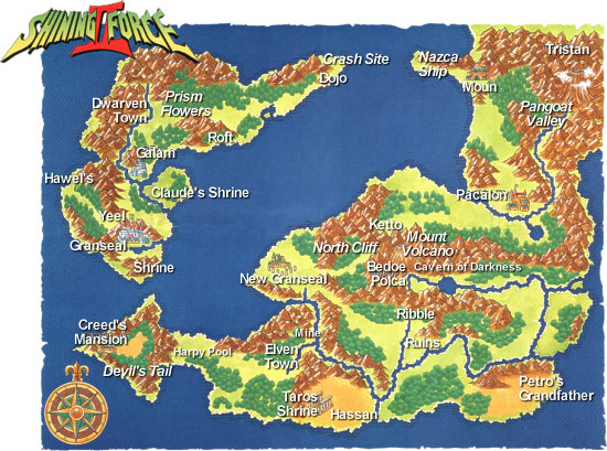 Shining Force II World Map: Grans Island and Parmecia
